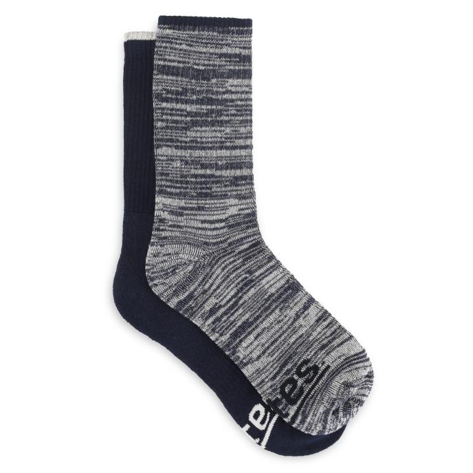 totes toasties® Mens Terry Sock With Arch Support (Twin Pack) Grey / Navy Mix